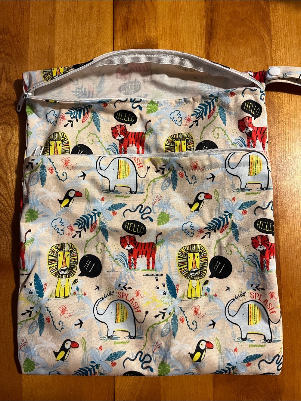Kids Beige Jungle Print Wet Bag - Multi-Color Safari Animals
